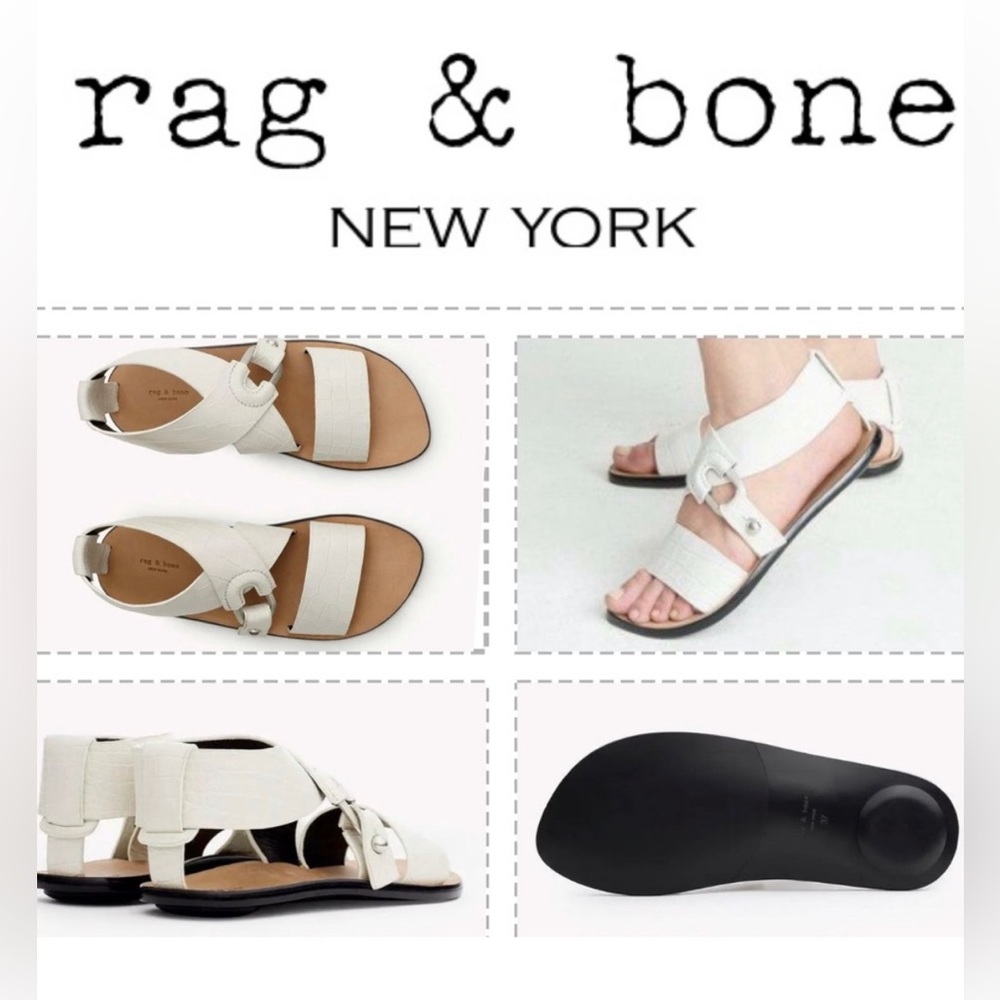 • rag & bone • August Croc-Embossed Leather Gladiator White Sandals • NEW NWT